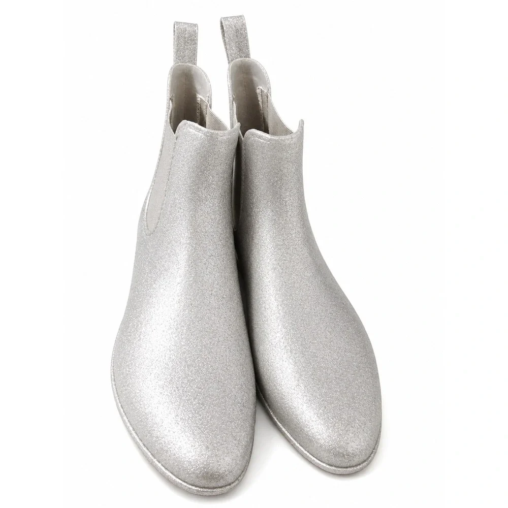 J. Crew Silver Glitter Chelsea Rain Boots Size 9